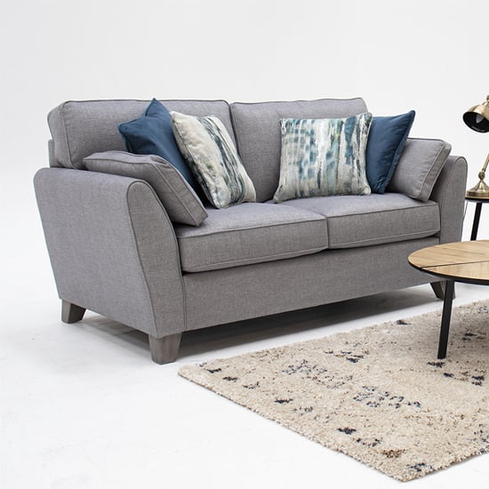 Barresi Fabric 2 Seater Sofa In Grey With Wooden Legs