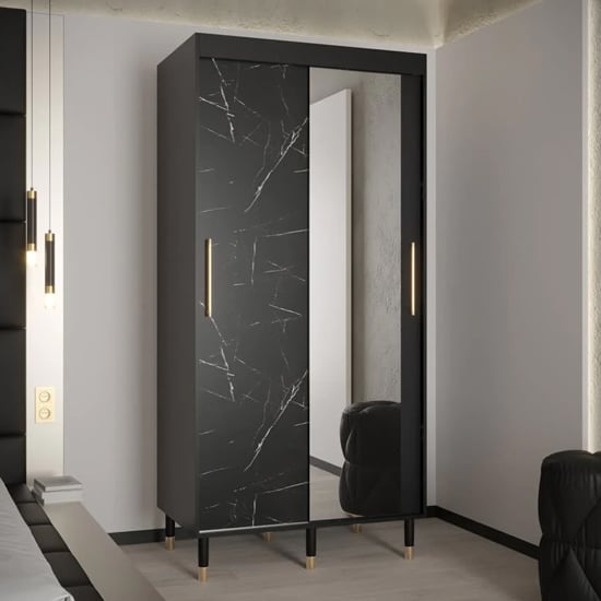 Product photograph of Barrie I Mirrored Wardrobe With 2 Sliding Doors 100cm In Black from Furniture in Fashion