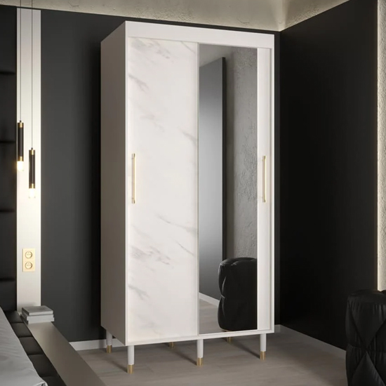 Product photograph of Barrie I Mirrored Wardrobe With 2 Sliding Doors 100cm In White from Furniture in Fashion