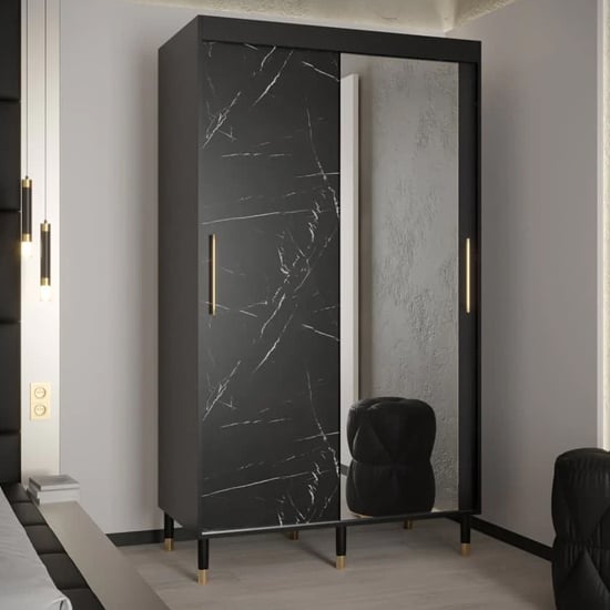 Product photograph of Barrie I Mirrored Wardrobe With 2 Sliding Doors 120cm In Black from Furniture in Fashion