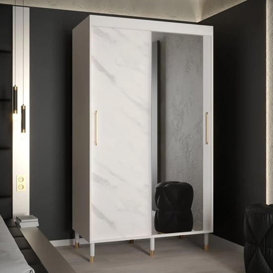 Product photograph of Barrie I Mirrored Wardrobe With 2 Sliding Doors 120cm In White from Furniture in Fashion