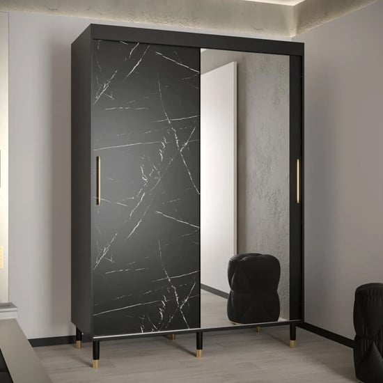 Product photograph of Barrie I Mirrored Wardrobe With 2 Sliding Doors 150cm In Black from Furniture in Fashion
