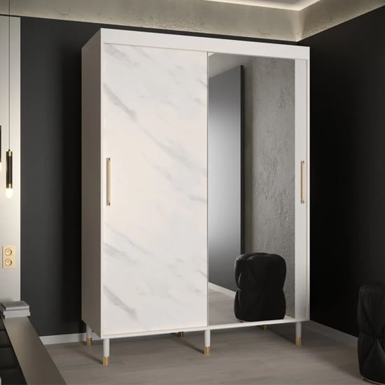 Product photograph of Barrie I Mirrored Wardrobe With 2 Sliding Doors 150cm In White from Furniture in Fashion