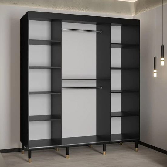 Barrie I Mirrored Wardrobe With 2 Sliding Doors 180cm In Black