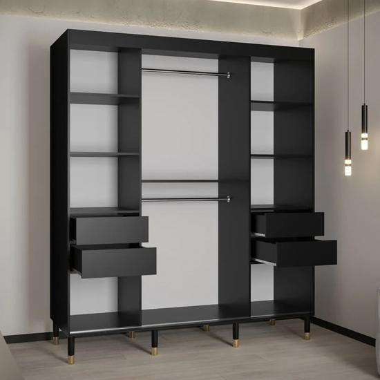 Barrie I Mirrored Wardrobe With 2 Sliding Doors 180cm In Black