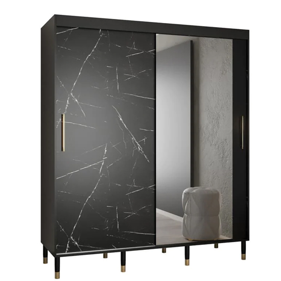 Barrie I Mirrored Wardrobe With 2 Sliding Doors 180cm In Black