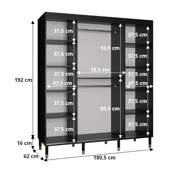 Barrie I Mirrored Wardrobe With 2 Sliding Doors 180cm In Black