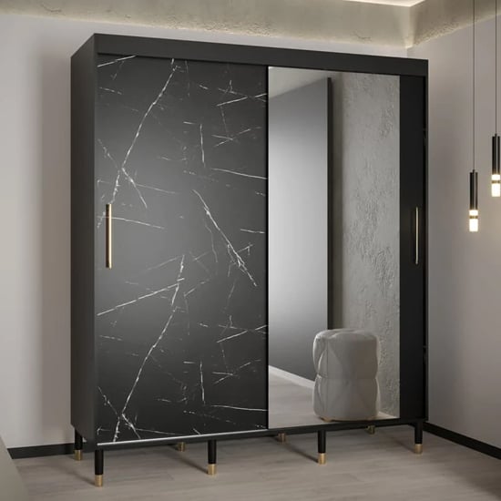 Product photograph of Barrie I Mirrored Wardrobe With 2 Sliding Doors 180cm In Black from Furniture in Fashion