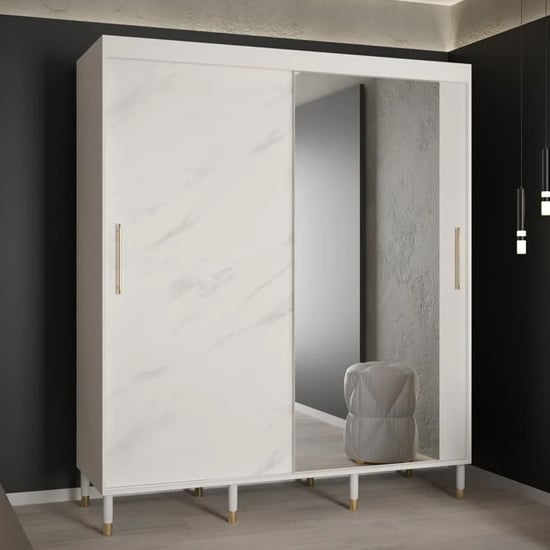 Product photograph of Barrie I Mirrored Wardrobe With 2 Sliding Doors 180cm In White from Furniture in Fashion