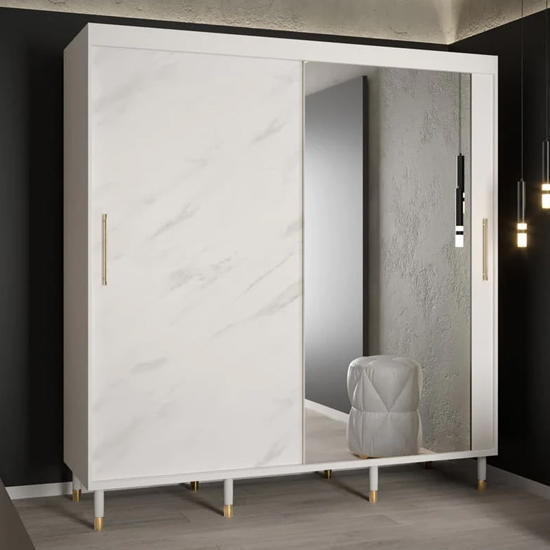 Product photograph of Barrie I Mirrored Wardrobe With 2 Sliding Doors 200cm In White from Furniture in Fashion