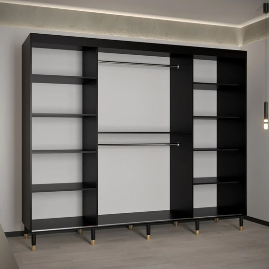 Barrie I Mirrored Wardrobe With 3 Sliding Doors 250cm In Black