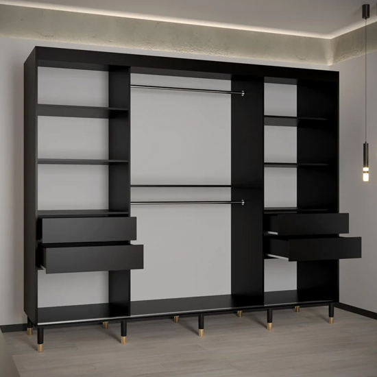 Barrie I Mirrored Wardrobe With 3 Sliding Doors 250cm In Black