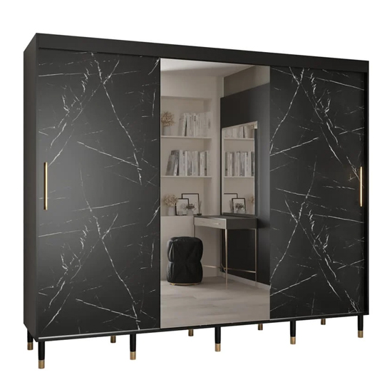 Barrie I Mirrored Wardrobe With 3 Sliding Doors 250cm In Black