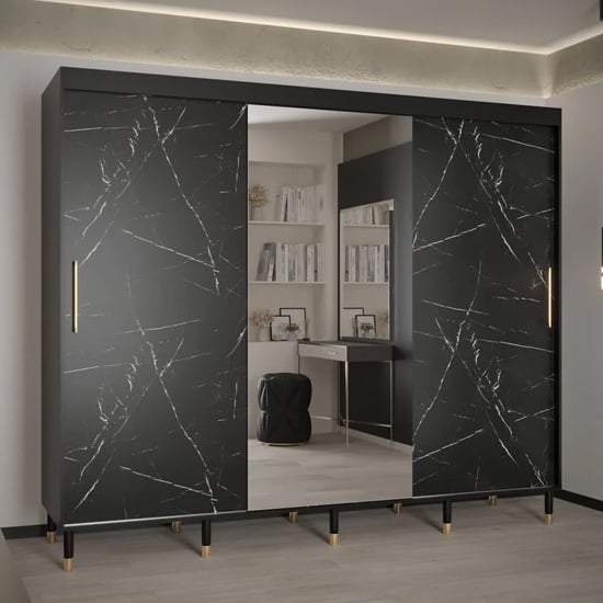 Product photograph of Barrie I Mirrored Wardrobe With 3 Sliding Doors 250cm In Black from Furniture in Fashion