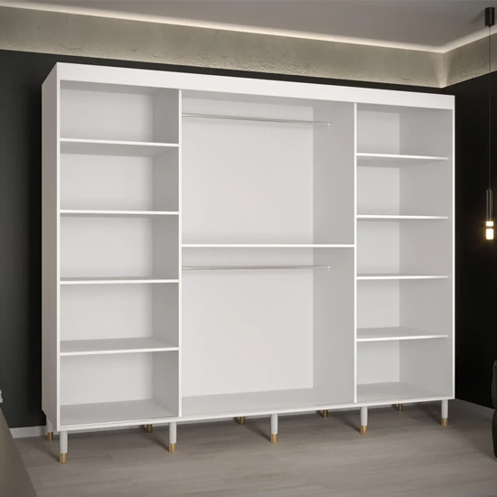 Barrie I Mirrored Wardrobe With 3 Sliding Doors 250cm In White