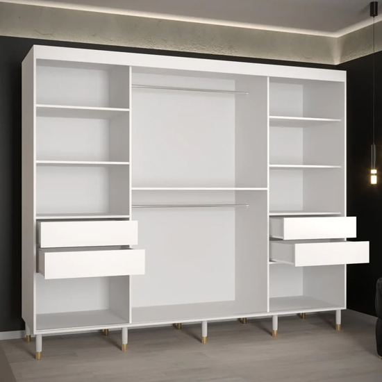 Barrie I Mirrored Wardrobe With 3 Sliding Doors 250cm In White