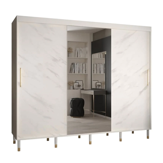 Barrie I Mirrored Wardrobe With 3 Sliding Doors 250cm In White