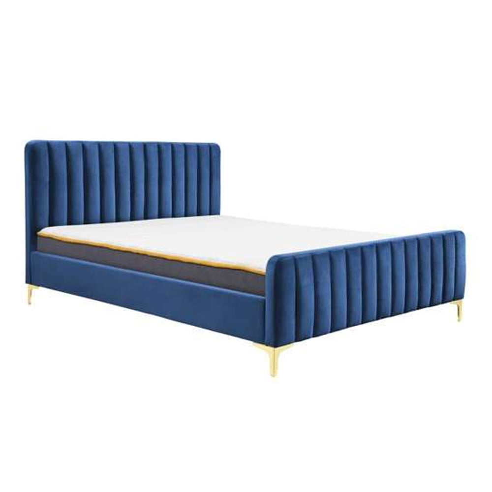 Barrie Fabric Double Bed In Midnight Blue