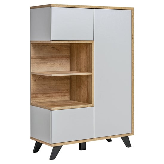 Product photograph of Barrie Wooden Highboard With 3 Doors In Matt Grey from Furniture in Fashion