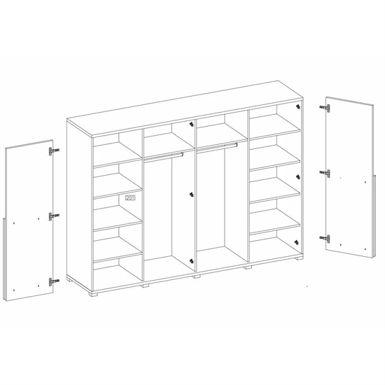 Barrie Mirrored Wardrobe With 4 Hinged Doors In Artisan Oak