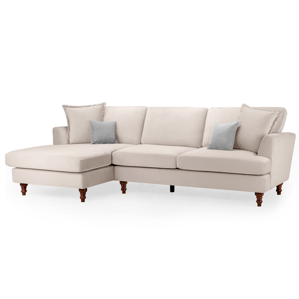 Barrie Plush Velvet Left Hand Corner Sofa In Beige