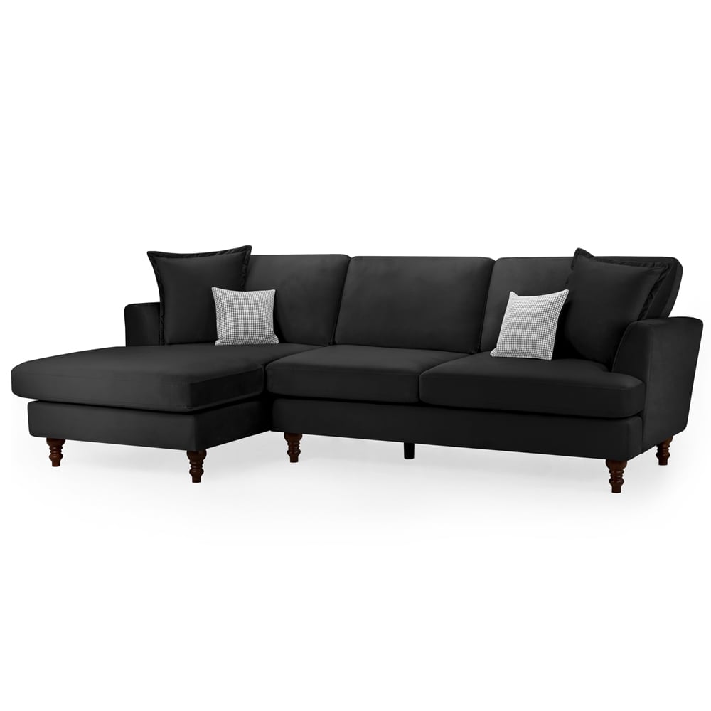 Barrie Plush Velvet Left Hand Corner Sofa In Black