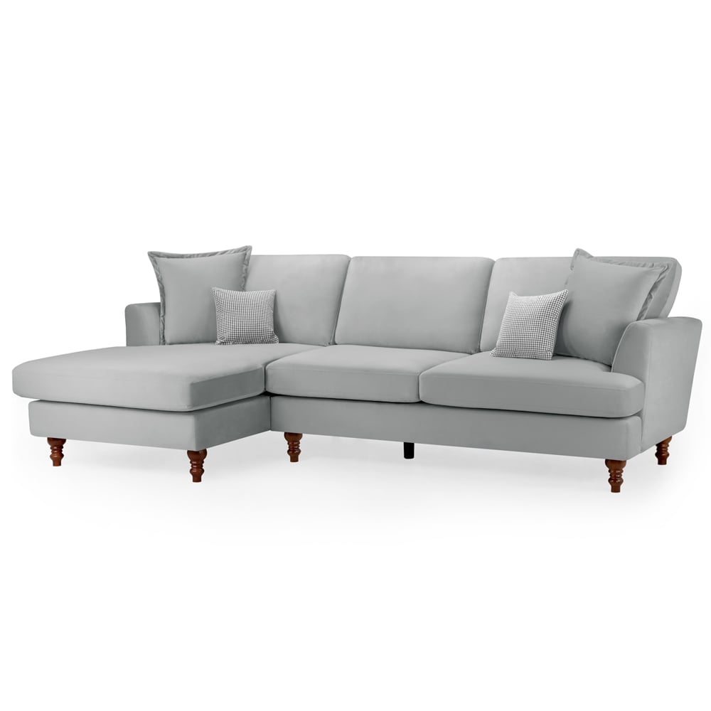 Barrie Plush Velvet Left Hand Corner Sofa In Grey