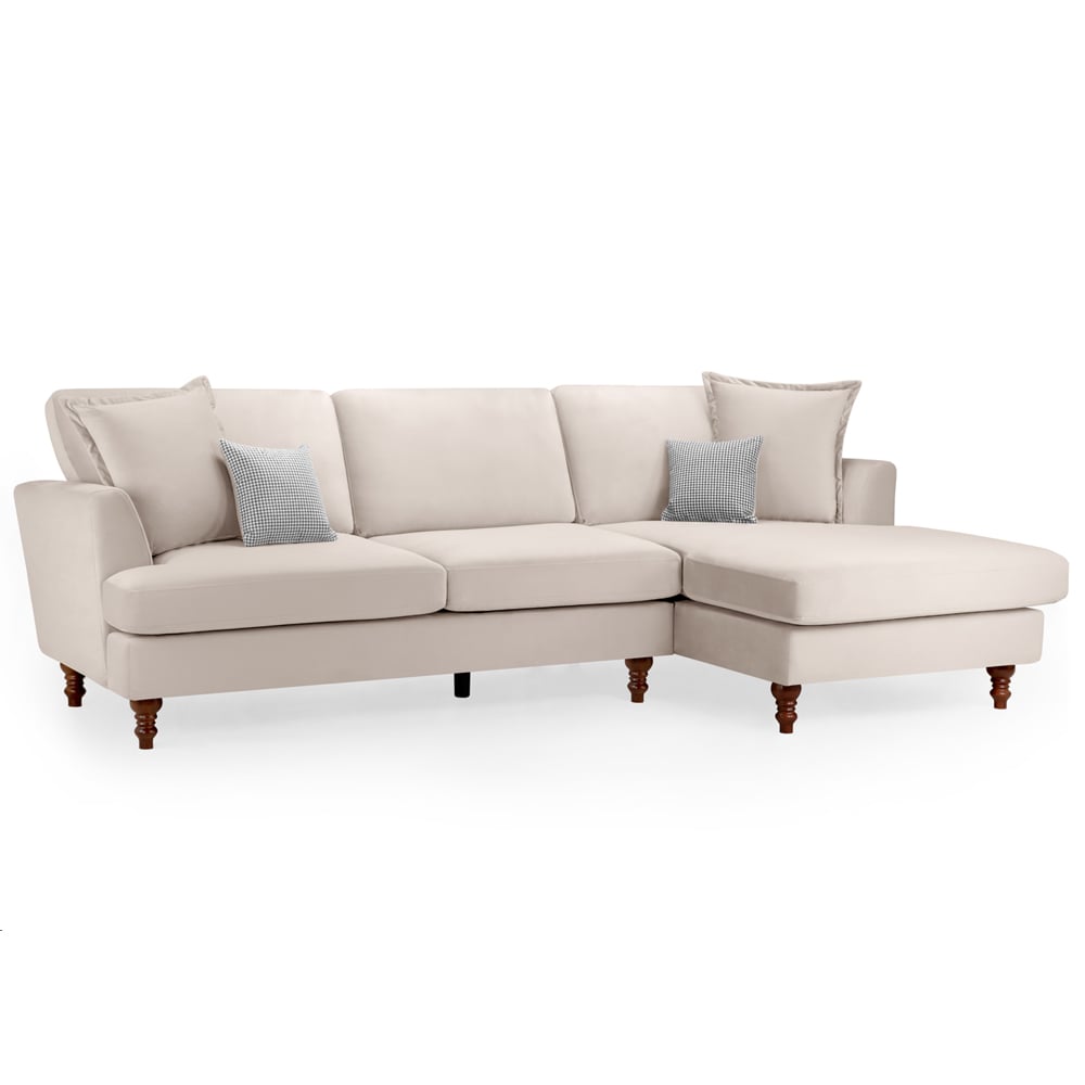 Barrie Plush Velvet Right Hand Corner Sofa In Beige