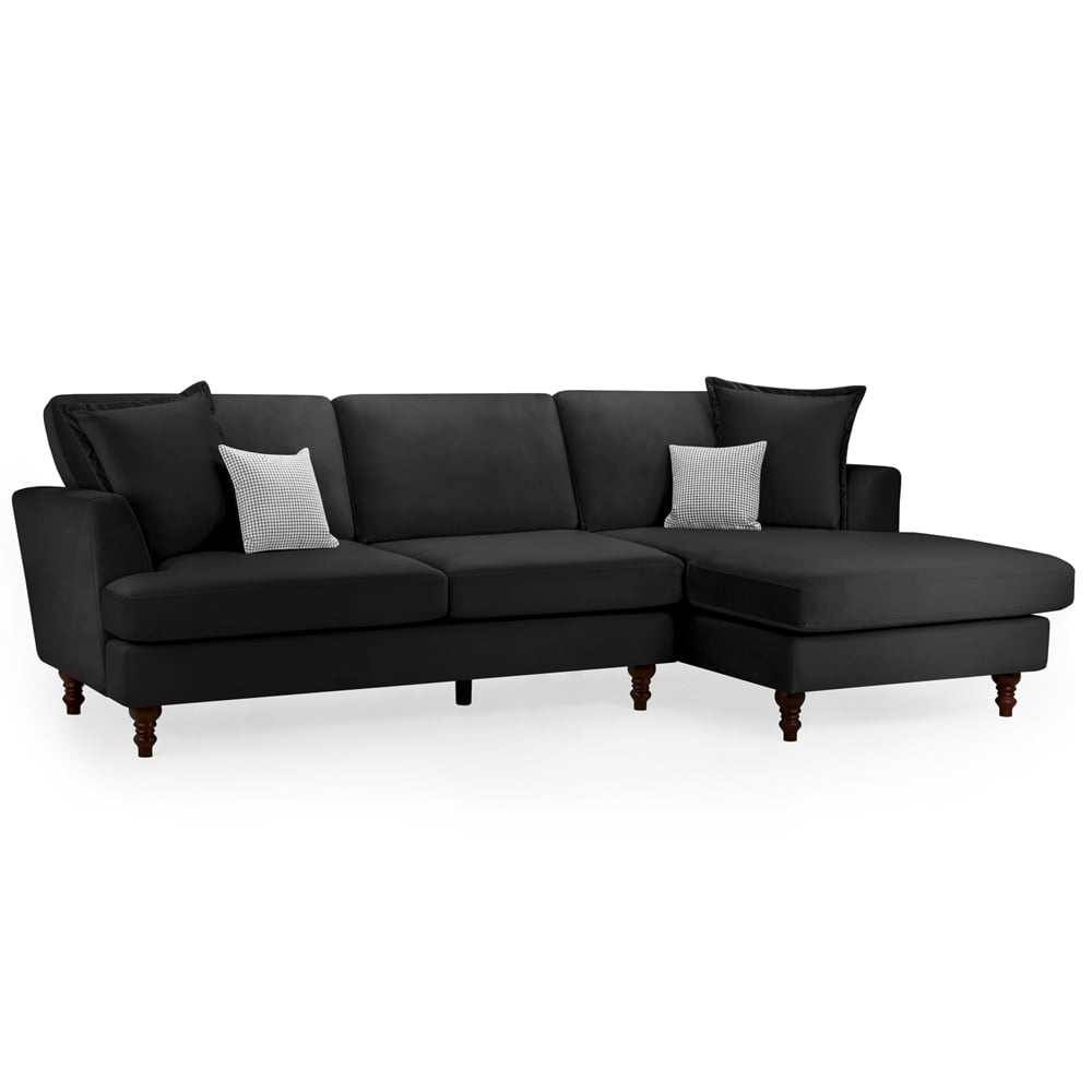 Barrie Plush Velvet Right Hand Corner Sofa In Black