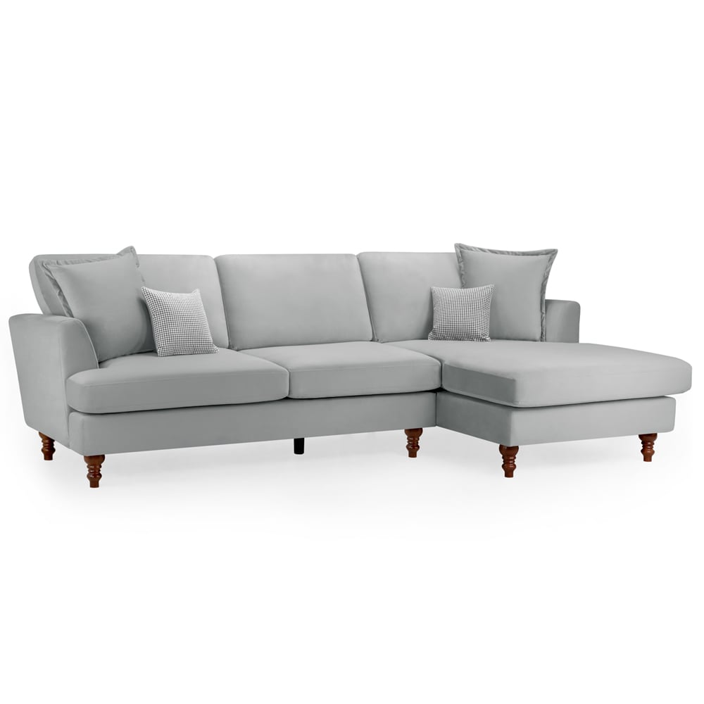 Barrie Plush Velvet Right Hand Corner Sofa In Grey