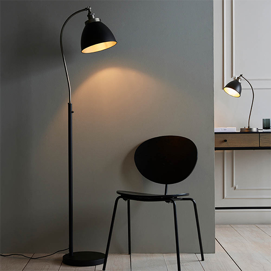 Barrie Rolled Edge Metal Shade Task Floor Lamp In Matt Black thumbnail