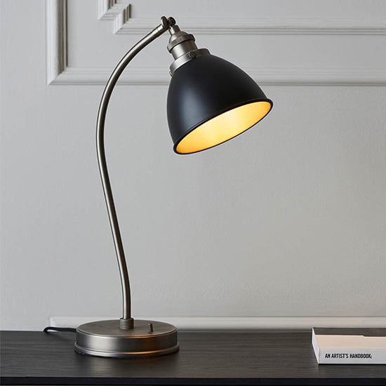 Photo of Barrie rolled edge metal shade task table lamp in matt black