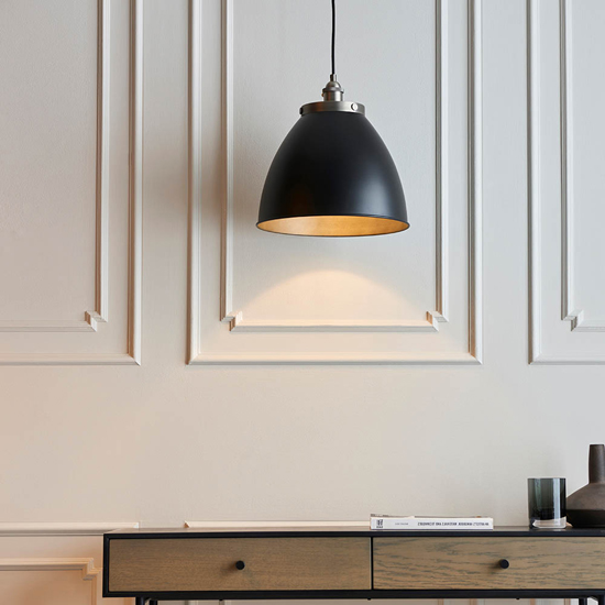 Barrie Rolled Edge Shade Ceiling Pendant Light In Matt Black