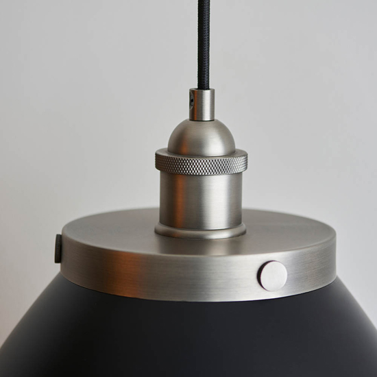 Barrie Rolled Edge Shade Ceiling Pendant Light In Matt Black