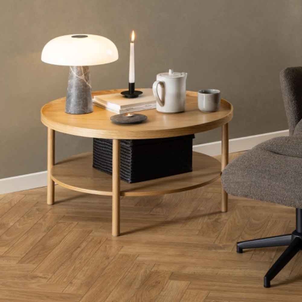 Barrie Round Wooden Coffee Table in Oak