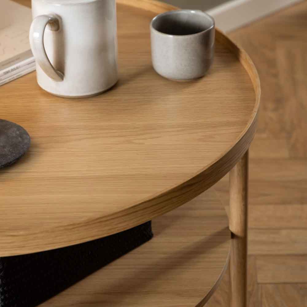 Barrie Round Wooden Coffee Table in Oak