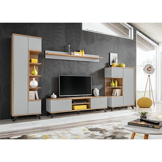 Barrie Wooden Storage Cabinet Tall With 3 Doors In Matt Grey