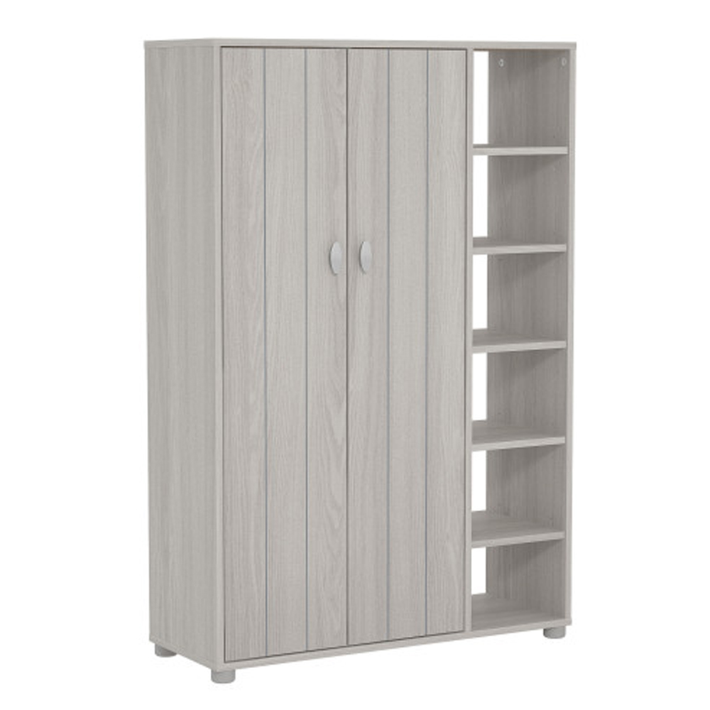 Barrie Tall Wooden Shoe Storage Cabinet In Warm Grey Oak