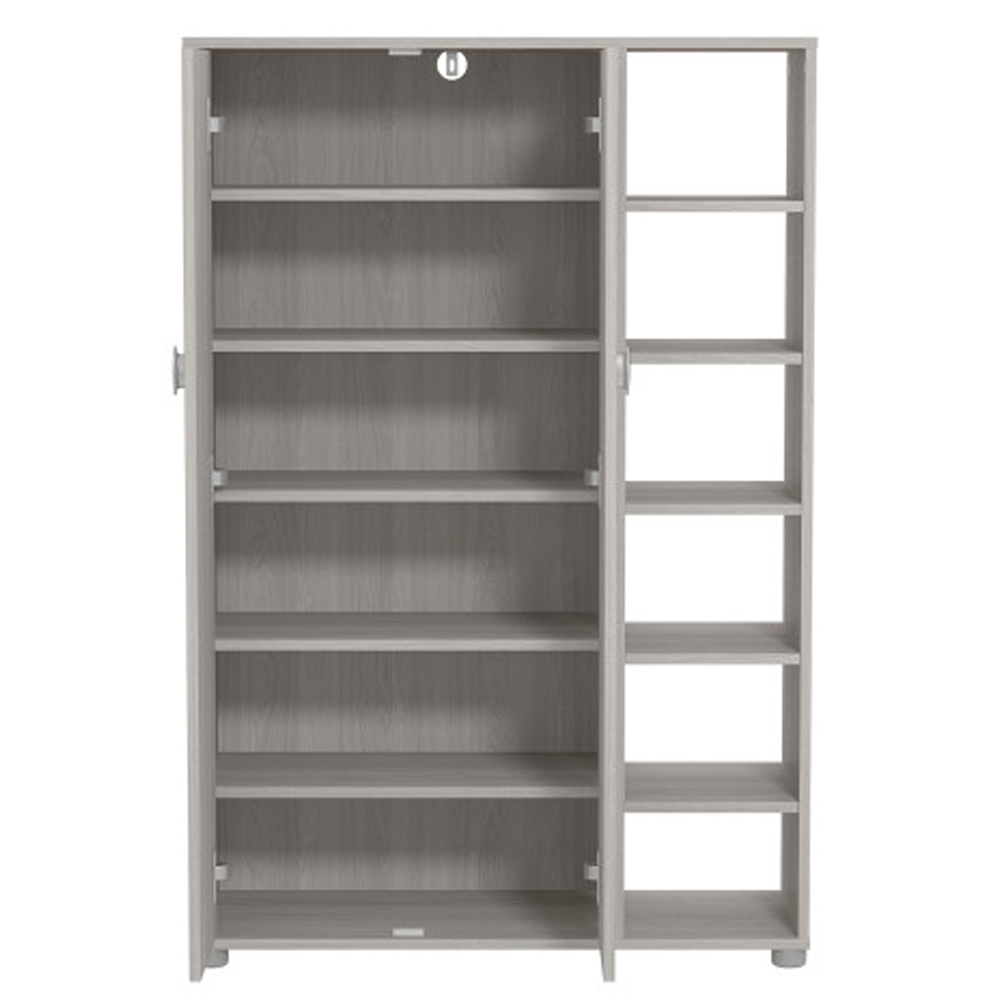 Barrie Tall Wooden Shoe Storage Cabinet In Warm Grey Oak