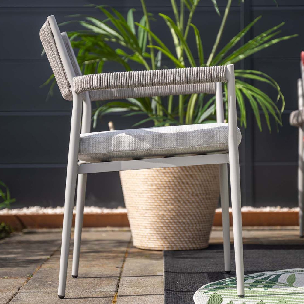 Barrie Taupe Aluminium Dining Chairs With Cushion In Pair