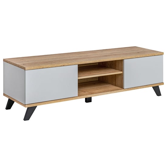 Barrie Wooden TV Stand With 2 Flap Doors In Matt Grey