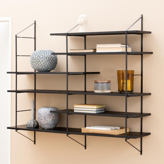 Barrie Wooden Wall Shelf Wall Hung With 6 Shelves In Matt Black