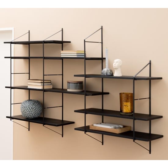 Product photograph of Barrie Wooden Wall Shelf Wall Hung With 7 Shelves In Matt Black from Furniture in Fashion