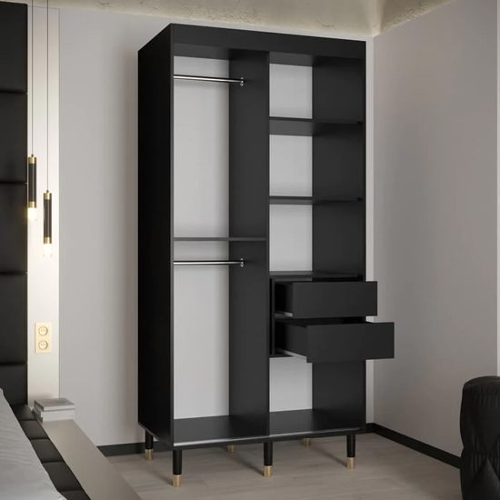 Barrie Wooden Wardrobe With 2 Sliding Doors 100cm In Black