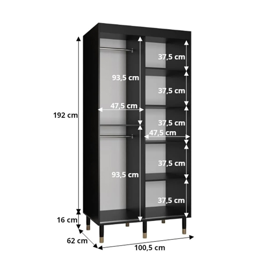 Barrie Wooden Wardrobe With 2 Sliding Doors 100cm In Black