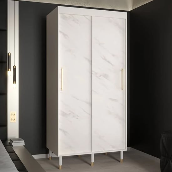 Product photograph of Barrie Wooden Wardrobe With 2 Sliding Doors 100cm In White from Furniture in Fashion