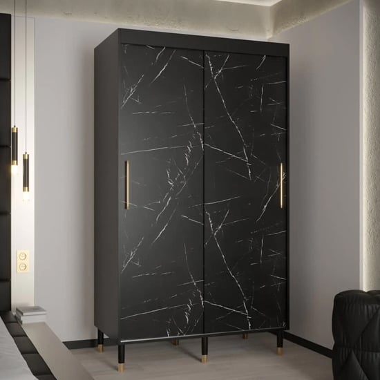 Product photograph of Barrie Wooden Wardrobe With 2 Sliding Doors 120cm In Black from Furniture in Fashion