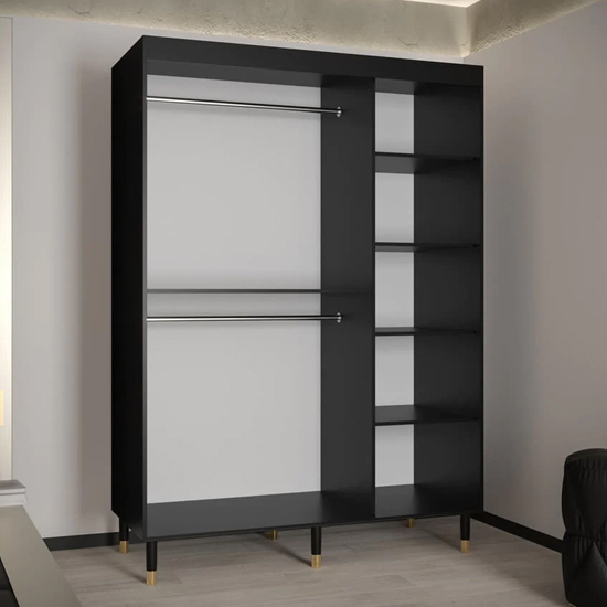 Barrie Wooden Wardrobe With 2 Sliding Doors 150cm In Black