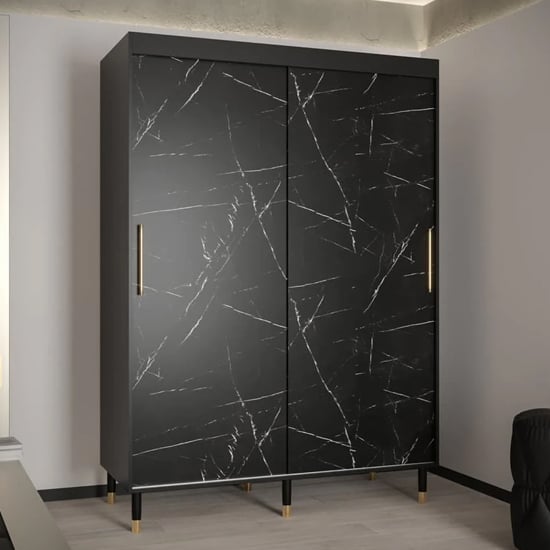 Product photograph of Barrie Wooden Wardrobe With 2 Sliding Doors 150cm In Black from Furniture in Fashion
