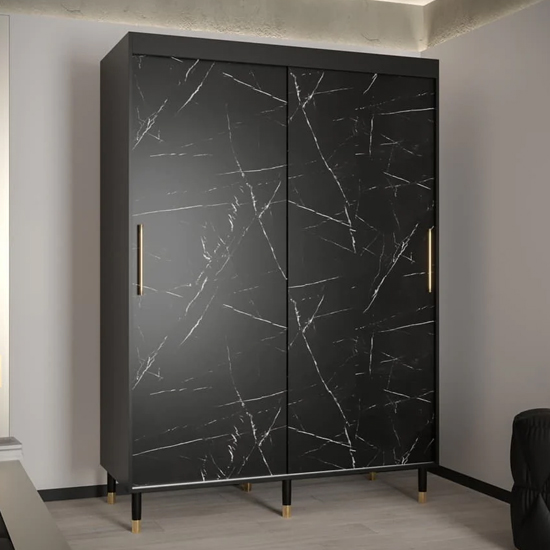 Product photograph of Barrie Wooden Wardrobe With 2 Sliding Doors 150cm In Black from Furniture in Fashion